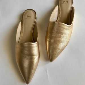 KEEPING-Marc Fisher Gold Leather Mules